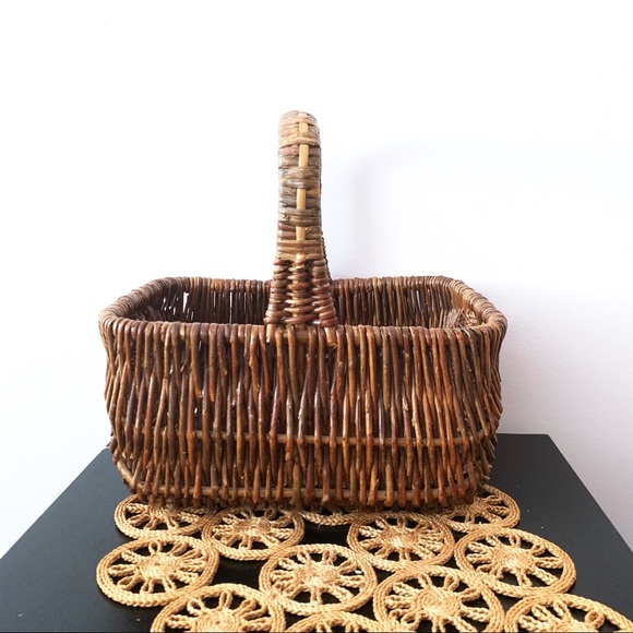 Vintage Rectangular Sturdy Wicker Woven Basket